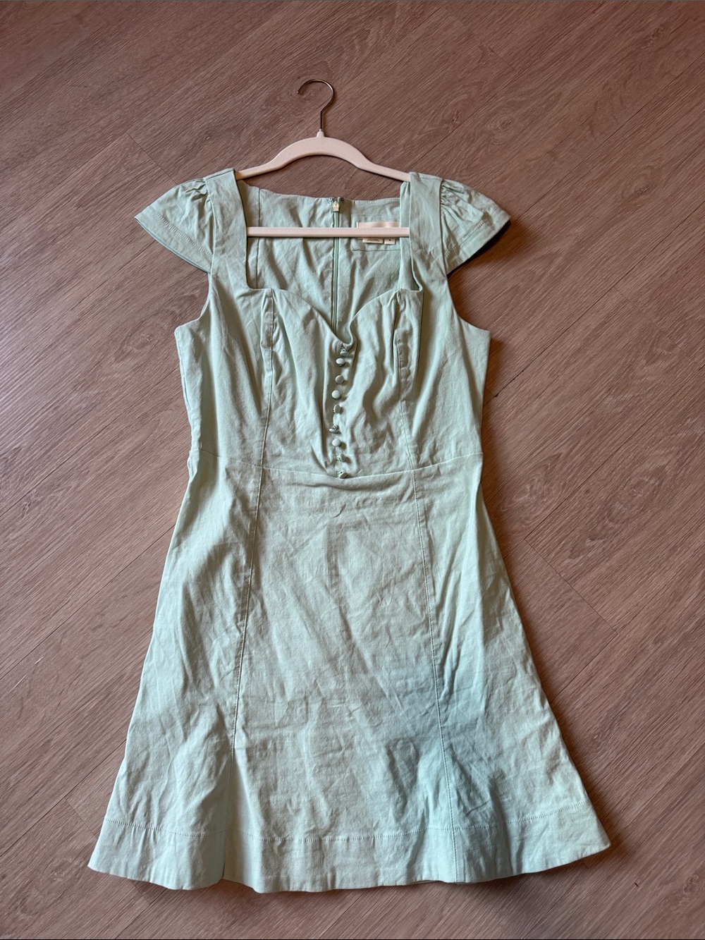 Anthropologie Mint Green Square-Neck Mini Dress